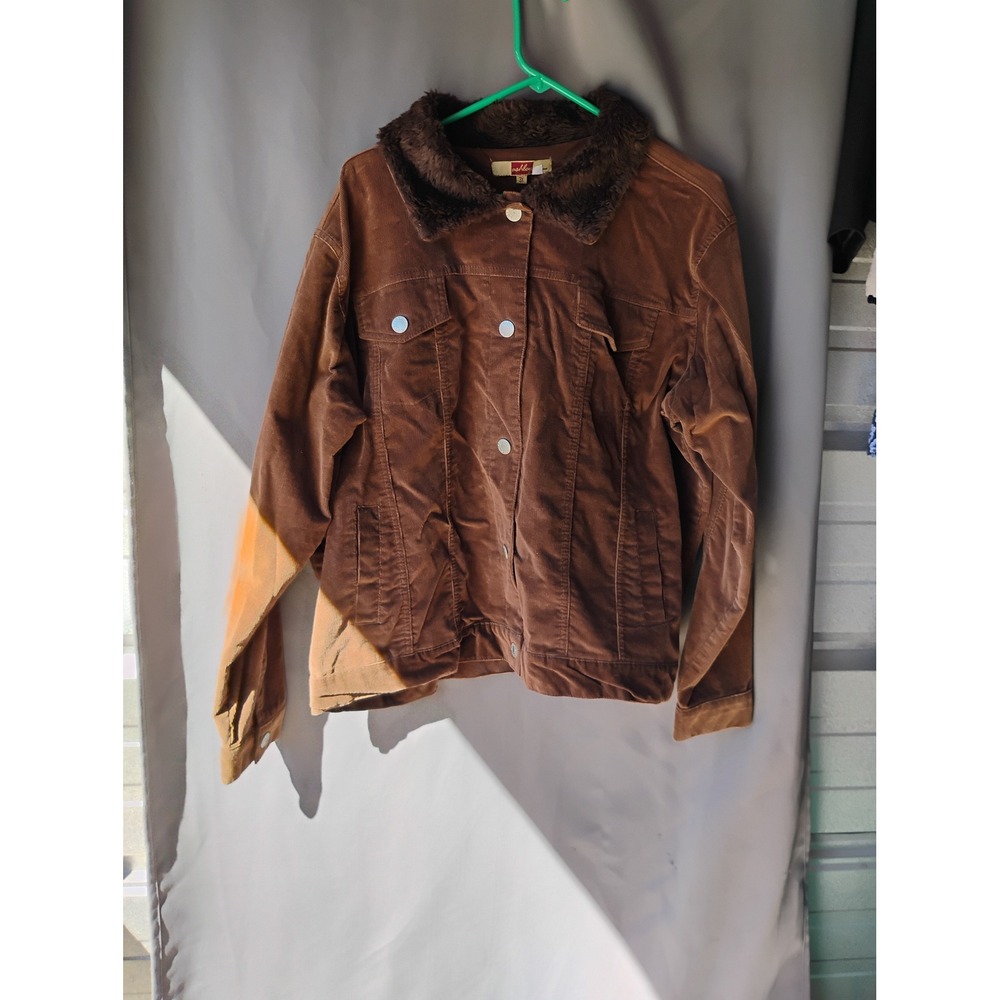 Ashley by 26 International Brown Corduroy Faux Fur Collar Trucker Jacket 3X